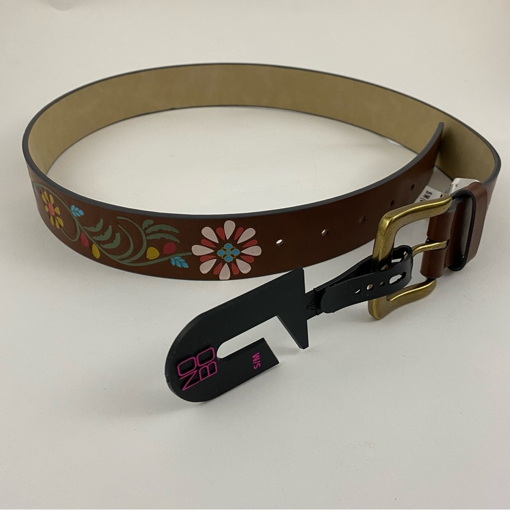 Womens NOBO Floral Brown Belt Size S/M Ladies NWT Boho Hippie Brass Buckle